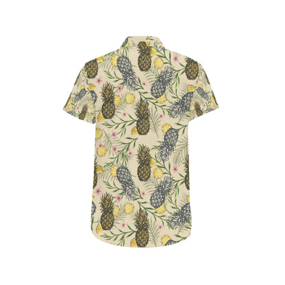 Pineapple Pattern Print Design PP012 Men's Short Sleeve Button Up Shirt