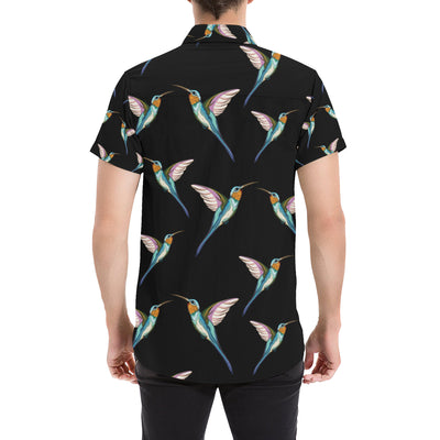 Hummingbird Pattern Print Design 06 Men's Short Sleeve Button Up Shirt