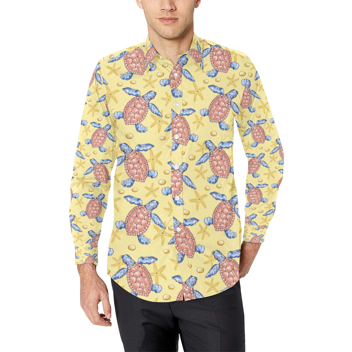 Sea Turtle Pattern Print Design T06 Men's Long Sleeve Shirt