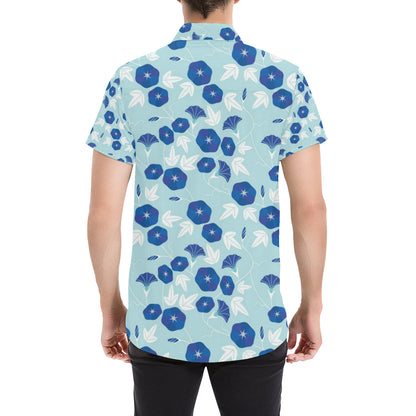 Morning Glory Pattern Print Design MG07 Men's Short Sleeve Button Up Shirt