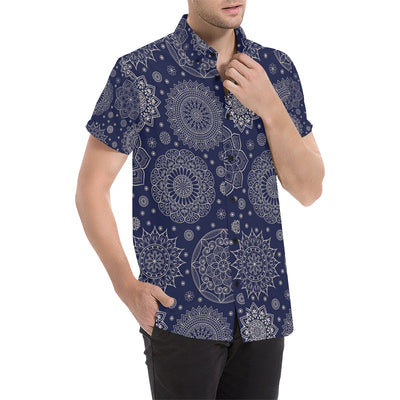 Mandala Pattern Print Design 02 Men's Short Sleeve Button Up Shirt