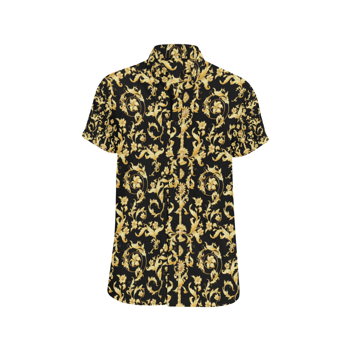 Baroque Golden Pattern Print Design 04 Men's Short Sleeve Button Up Shirt