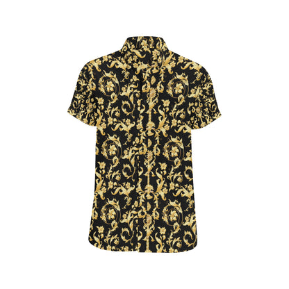 Baroque Golden Pattern Print Design 04 Men's Short Sleeve Button Up Shirt