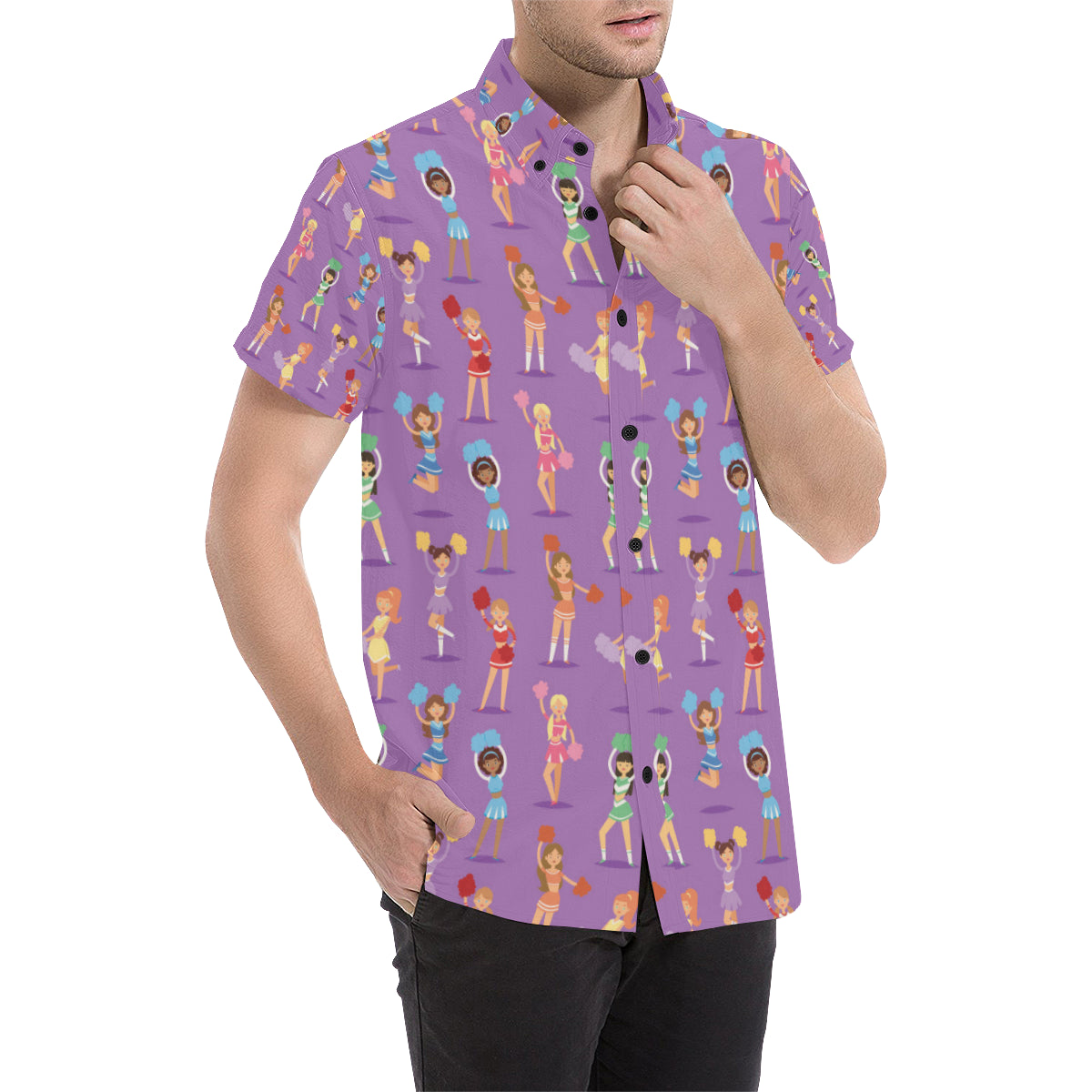 Cheerleader Pattern Print Design 02 Men's Short Sleeve Button Up Shirt