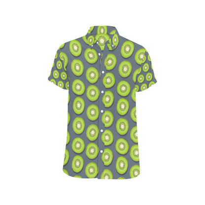 Kiwi Pattern Print Design KW06 Men's Short Sleeve Button Up Shirt