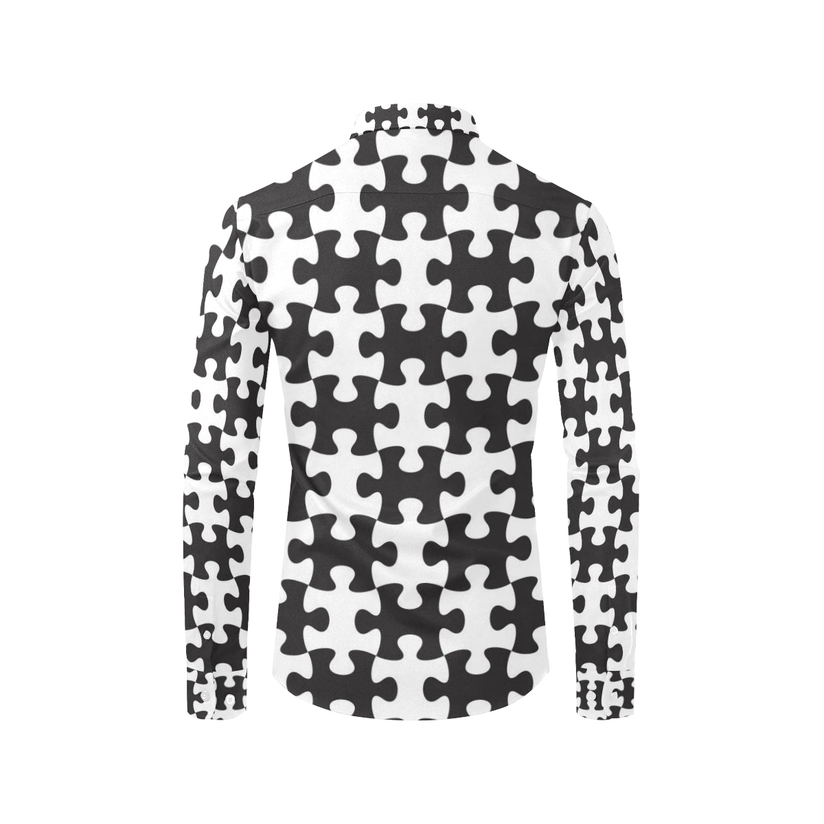 Puzzle Black White Pattern Print Design A02 Men's Long Sleeve Shirt