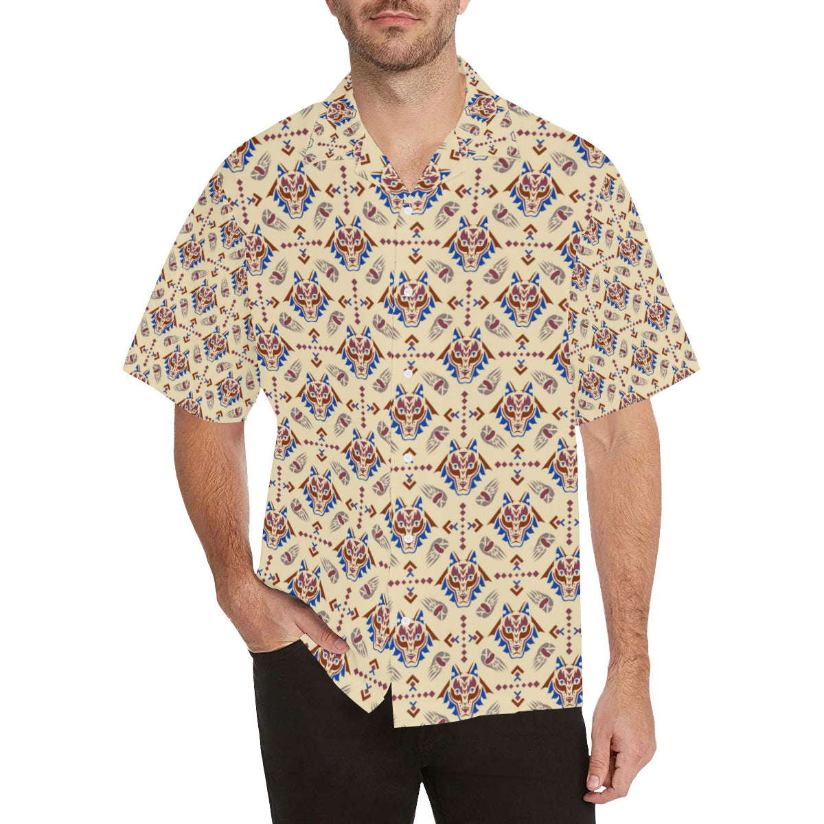 Aztec Wolf Pattern Print Design 03 Men's Hawaiian Shirt