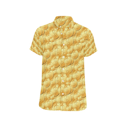 Dollar Pattern Print Design DO03 Men's Short Sleeve Button Up Shirt