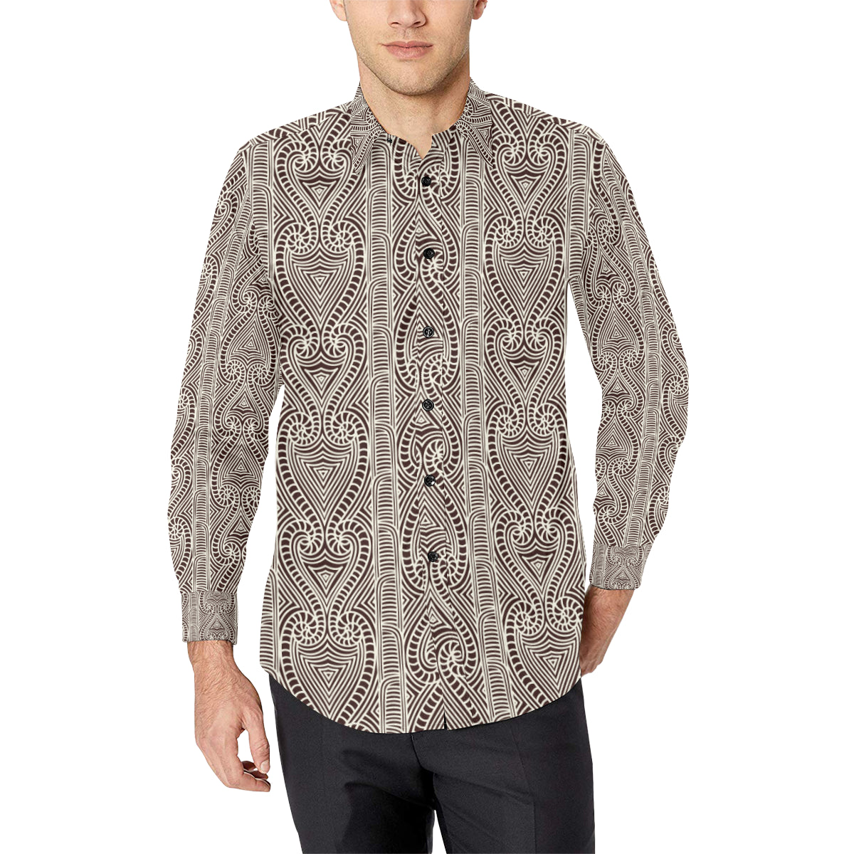 Maori Pattern Print Design 04 Men's Long Sleeve Shirt