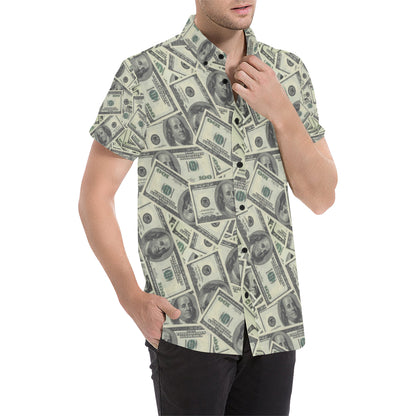 Dollar Pattern Print Design DO02 Men's Short Sleeve Button Up Shirt