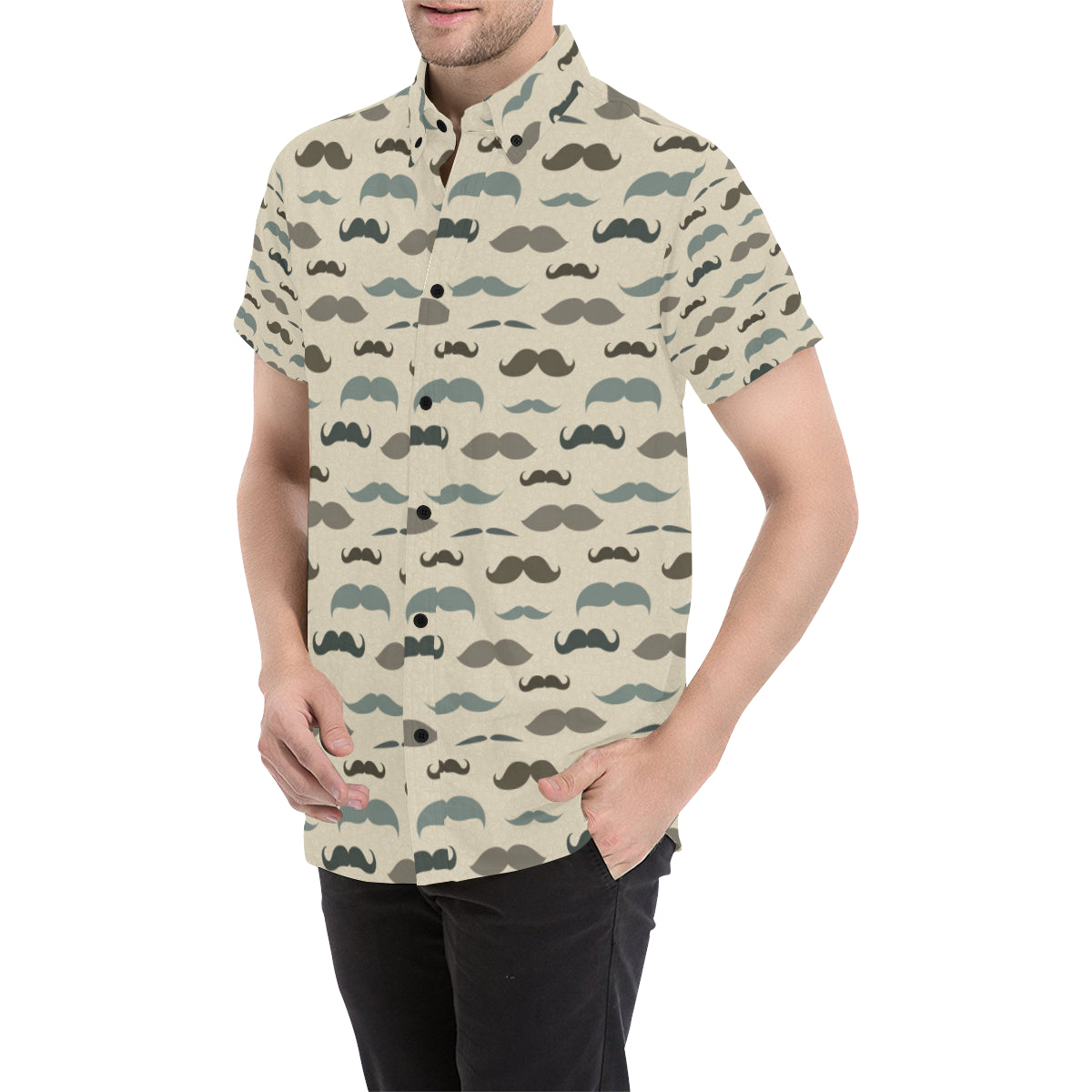 Mustache Pattern Print Design A01 Men's Short Sleeve Button Up Shirt