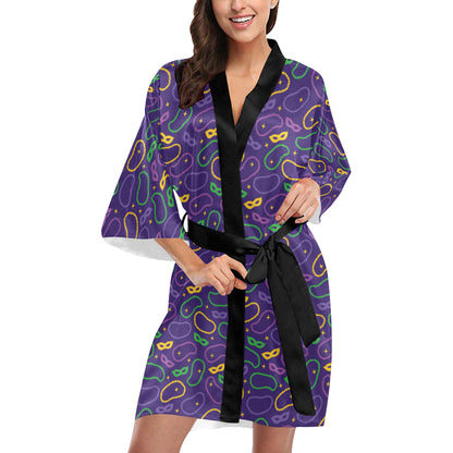 Mardi Gras Pattern Print Design 04 Women's Short Kimono