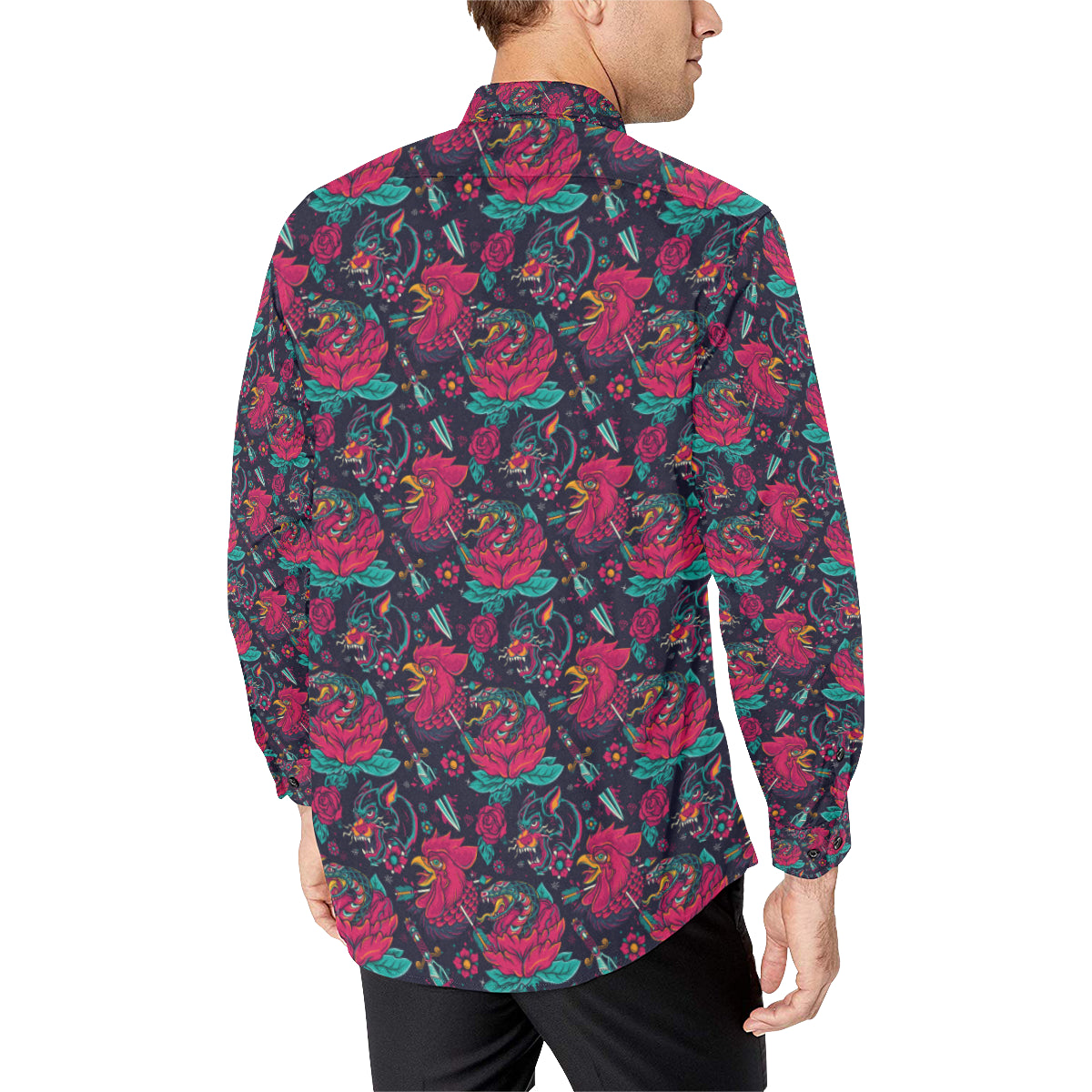 Old School Tattoo Print Men's Long Sleeve Shirt