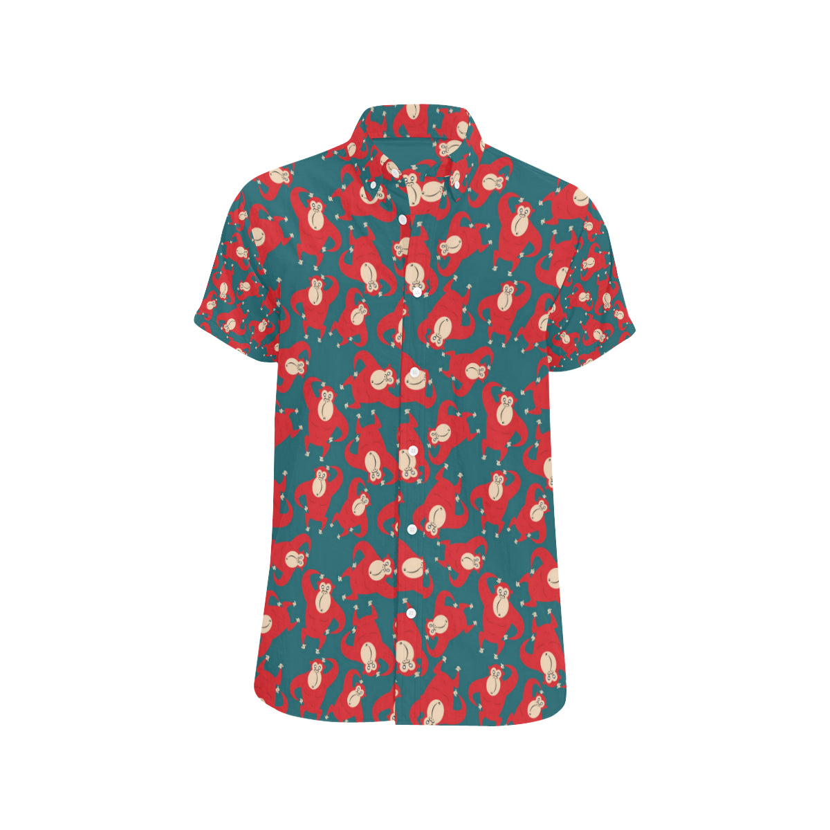Chimpanzee Pattern Print Design 04 Men's Short Sleeve Button Up Shirt