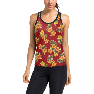 Orange Hibiscus Pattern Print Design HB026 Women's Racerback Tank Top