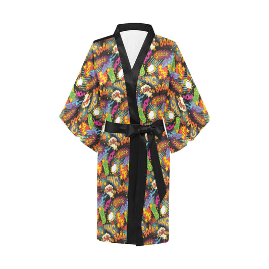 Comic Book Pattern Print Design 01 Women's Short Kimono