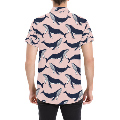Humpback Whale Pattern Print Design 02 Men's Short Sleeve Button Up Shirt