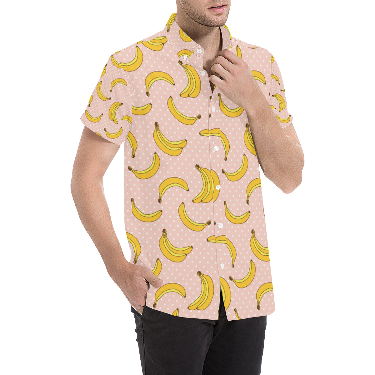 Banana Pattern Print Design BA06 Men's Short Sleeve Button Up Shirt