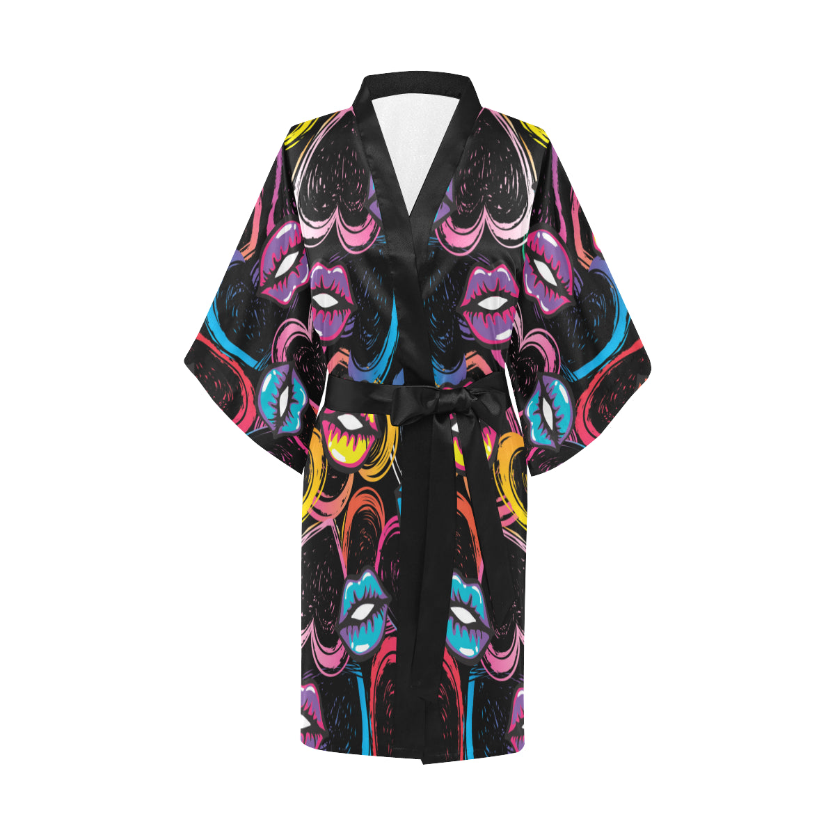 Pop Art Lip Pattern Print Design A03 Women's Short Kimono