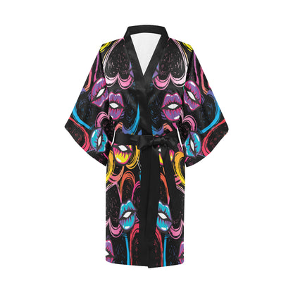 Pop Art Lip Pattern Print Design A03 Women's Short Kimono