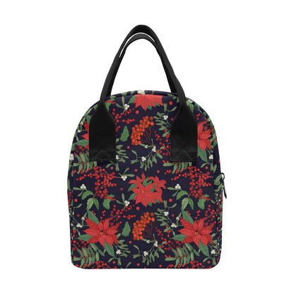 Poinsettia Pattern Print Design POT02 Insulated Lunch Bag