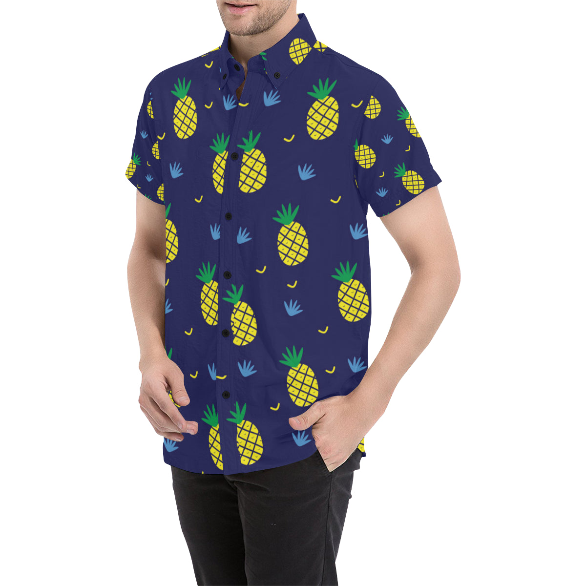 Pineapple Pattern Print Design A01 Men's Short Sleeve Button Up Shirt