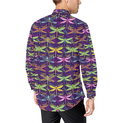 Dragonfly Neon Color Print Pattern Men's Long Sleeve Shirt