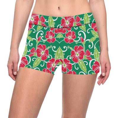 Red Hibiscus Pattern Print Design HB019 Yoga Shorts