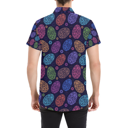 Easter Eggs Pattern Print Design RB012 Men's Short Sleeve Button Up Shirt