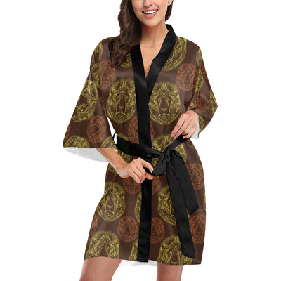 Lion Pattern Print Design 04 Women's Short Kimono