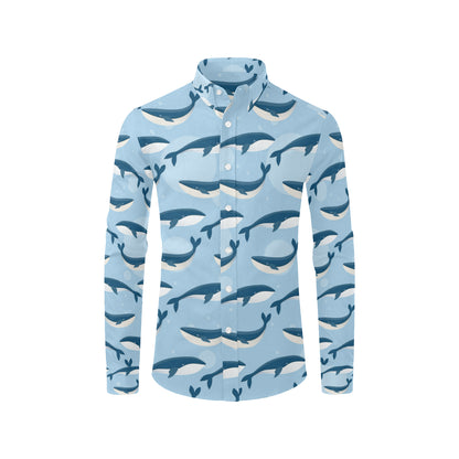 Blue Whale Pattern Print Design 02 Men's Long Sleeve Shirt