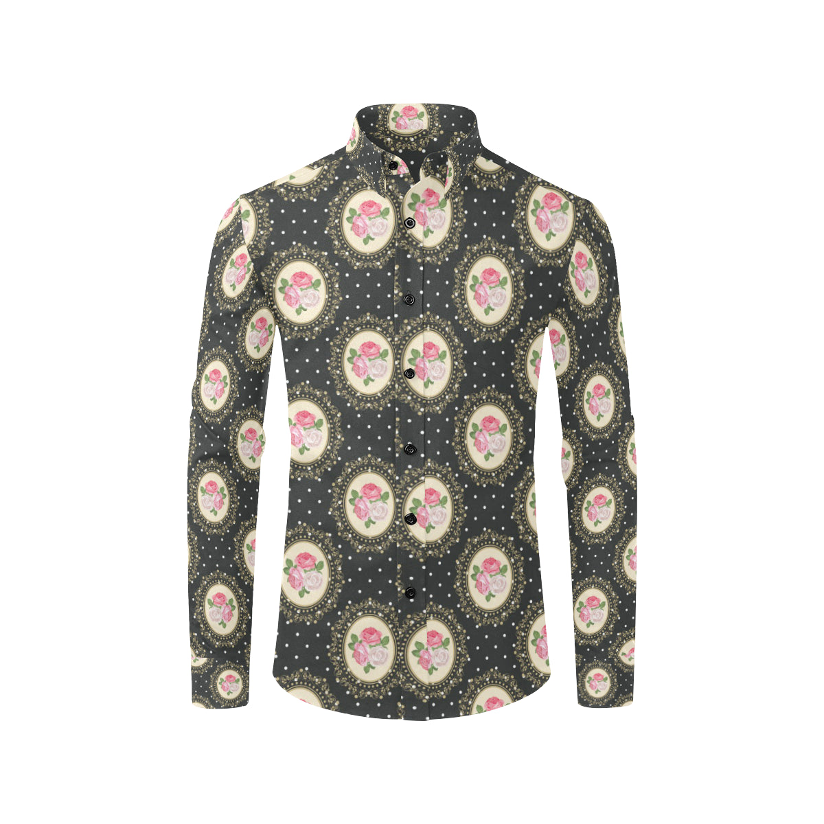 Rose Pattern Print Design RO015 Men's Long Sleeve Shirt