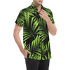 Green Neon Tropical Palm Leaves Men's Short Sleeve Button Up Shirt