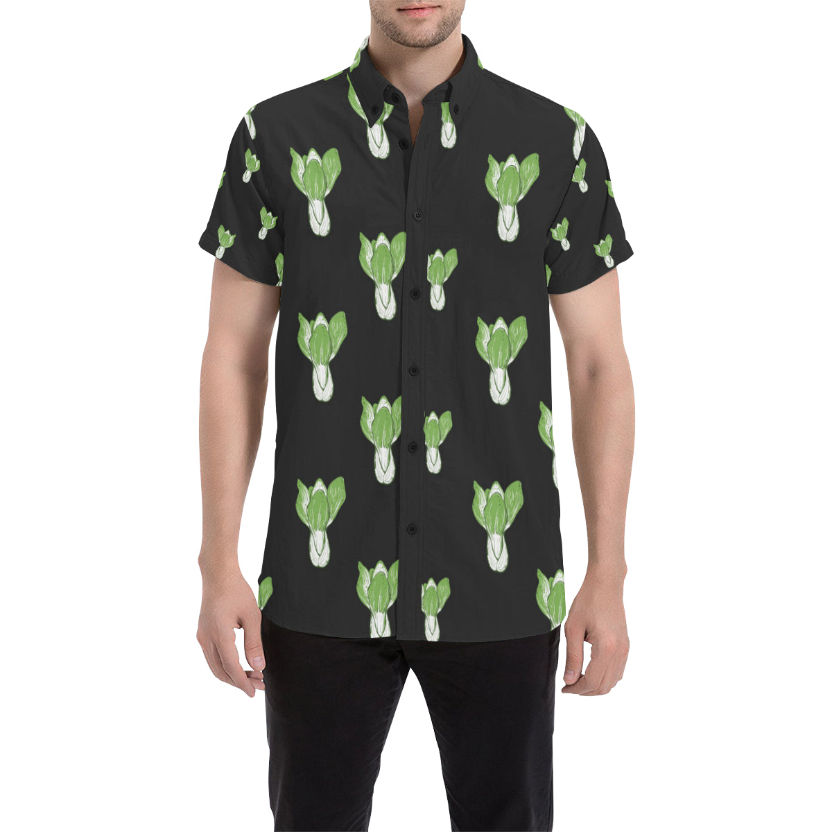 Kale Pattern Print Design 02 Men's Short Sleeve Button Up Shirt