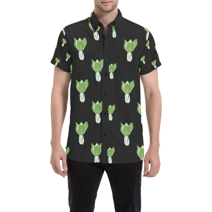 Kale Pattern Print Design 02 Men's Short Sleeve Button Up Shirt