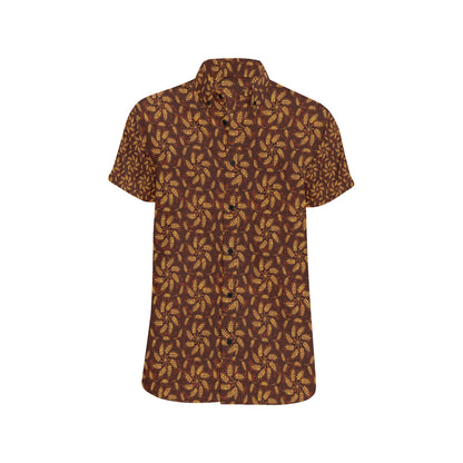 Agricultural Brown Wheat Print Pattern Men's Short Sleeve Button Up Shirt