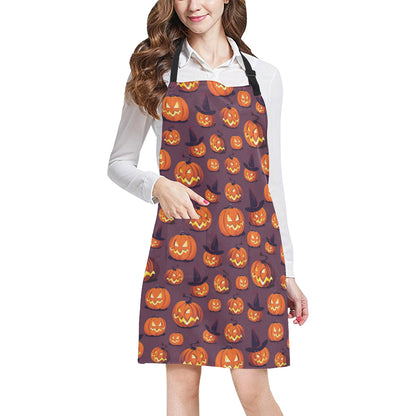 Halloween Pumpkin Pattern Print Design 03 Apron with Pocket