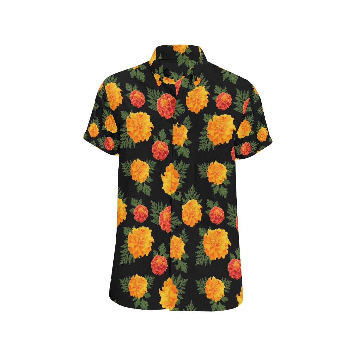 Marigold Pattern Print Design MR05 Men's Short Sleeve Button Up Shirt