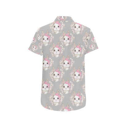 Rabbit Pattern Print Design RB07 Men's Short Sleeve Button Up Shirt