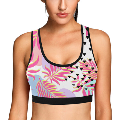 Pink Tropical Palm Leaves Sports Bra