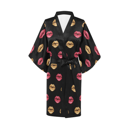 Lip Pattern Print Design 03 Women's Short Kimono