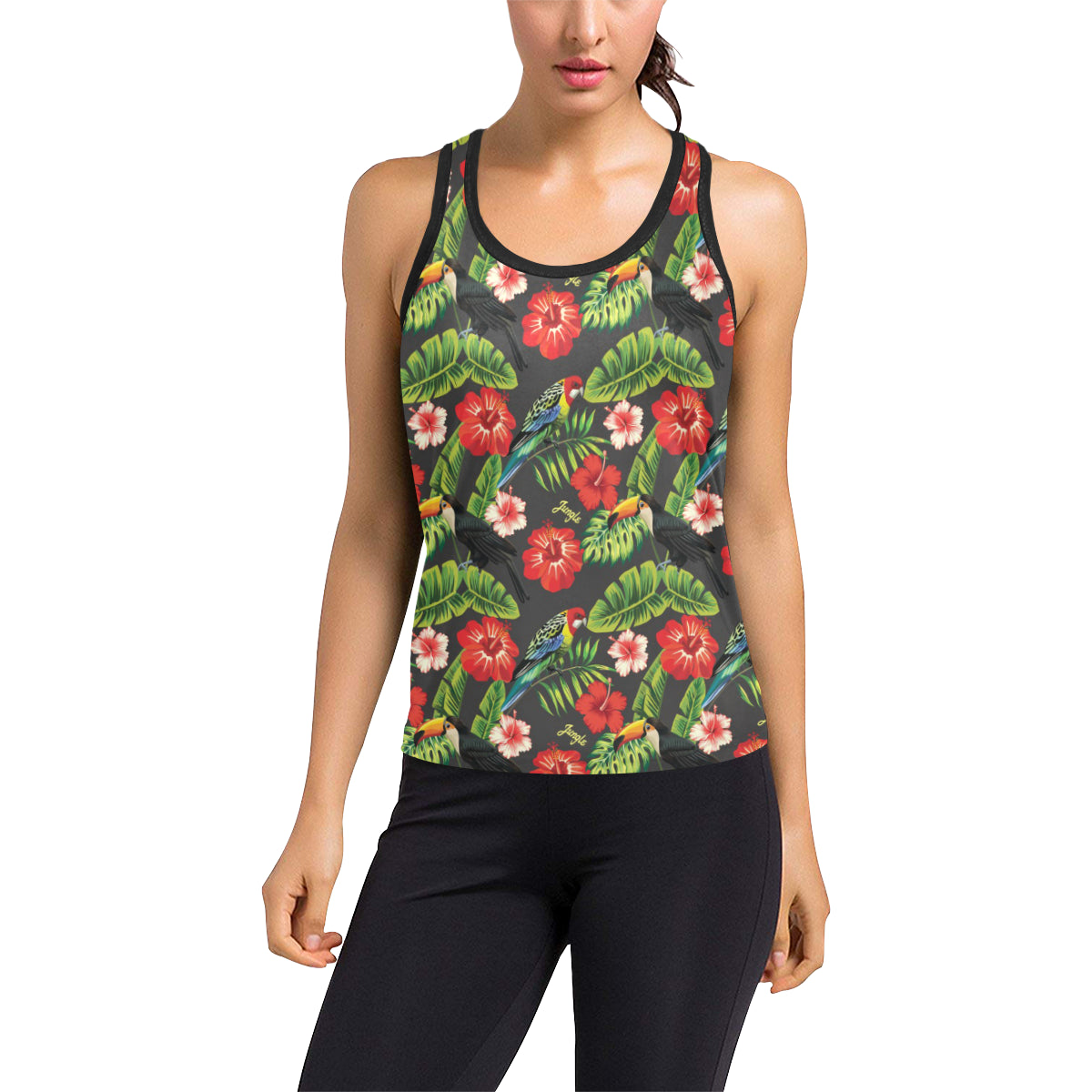 Tropical Flower Pattern Print Design TF04 Women's Racerback Tank Top
