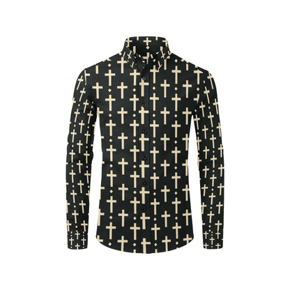Cross Pattern Print Design 03 Men's Long Sleeve Shirt
