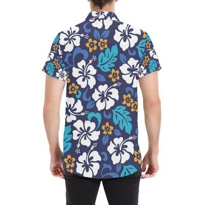 Hibiscus Pattern Print Design HB030 Men's Short Sleeve Button Up Shirt