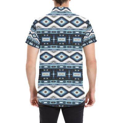 Navajo Dark Blue Print Pattern Men's Short Sleeve Button Up Shirt