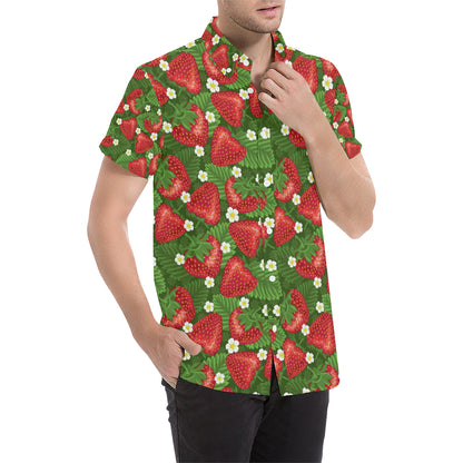 Strawberry Pattern Print Design SB05 Men's Short Sleeve Button Up Shirt
