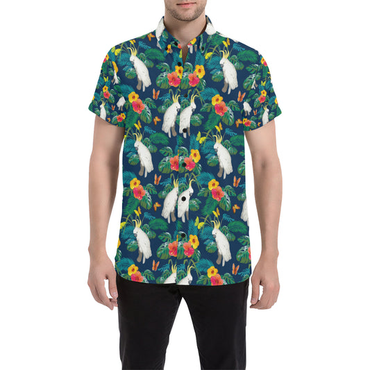 Cockatoo Tropical Pattern Print Design 02 Men's Short Sleeve Button Up Shirt