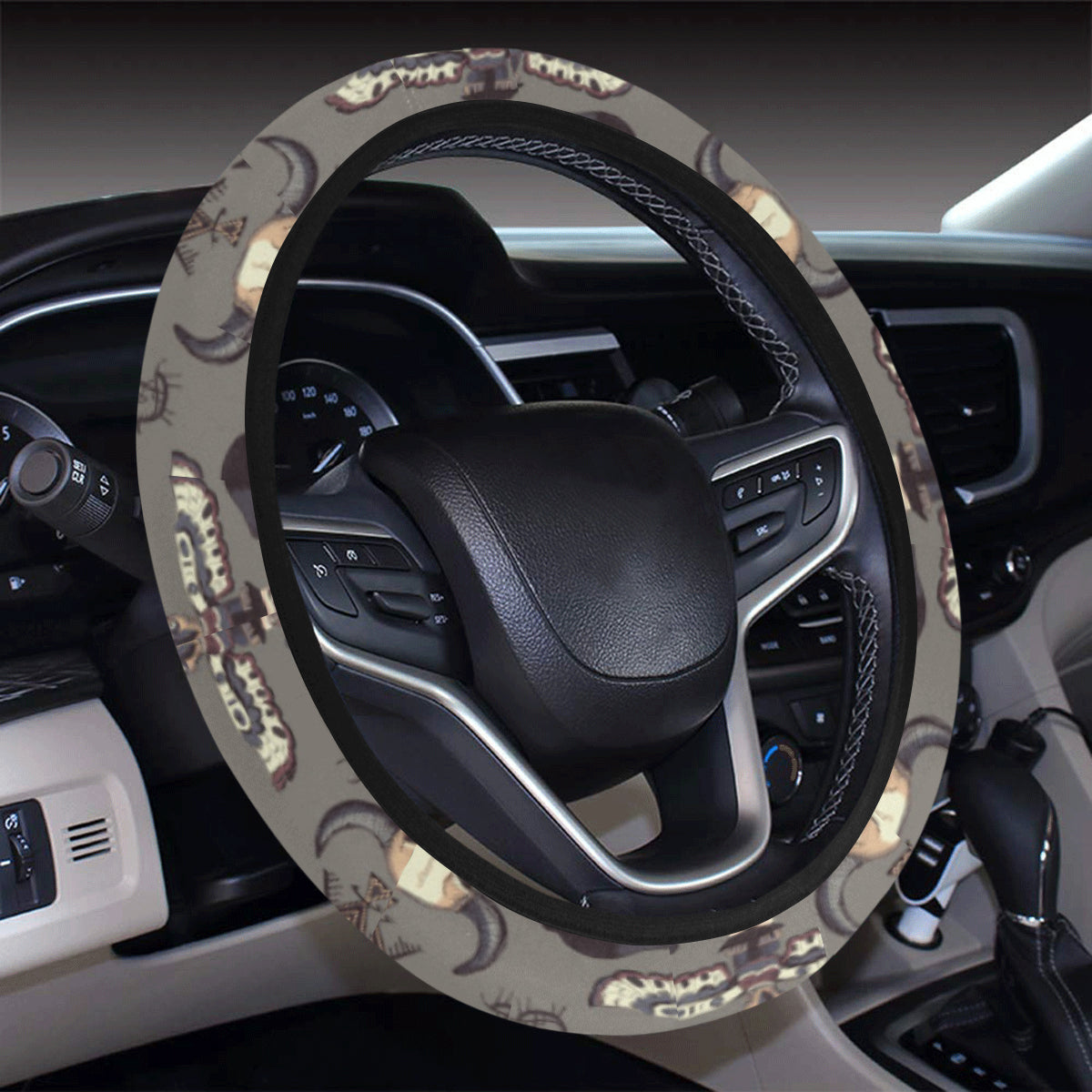 Native Indian life Design Print Steering Wheel Cover with Elastic Edge