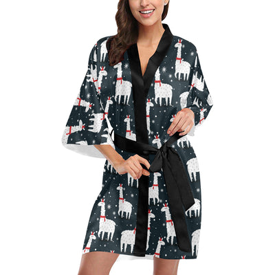 Alpaca Pattern Print Design 04 Women's Short Kimono