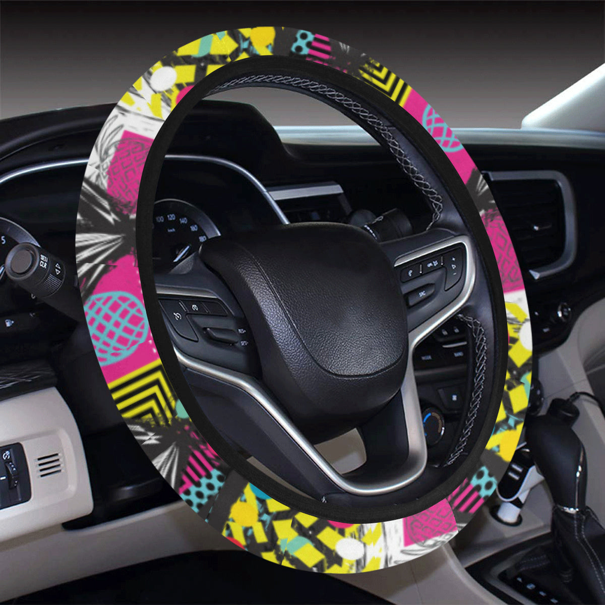 Pop Art Pineapple Pattern Print Design A02 Steering Wheel Cover with Elastic Edge